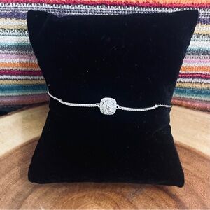 Moissanite Solitaire With Square Halo Adjustable Chain Bracelet in 925 Silver